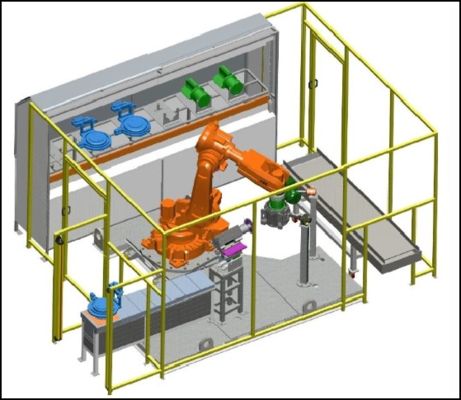 Robot được trang bị các công cụ như tệp để đúc các loại hợp kim nhôm như vỏ động cơ và vỏ quạt
